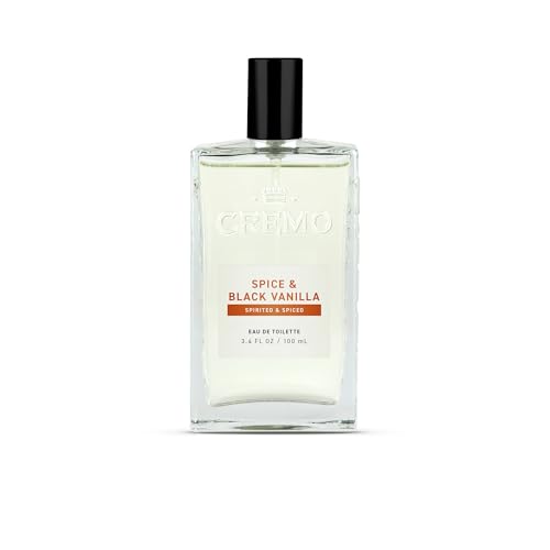 Nước hoa Cremo Cologne dành cho nam - Xịt thơm Spice & Black Vanilla dành cho nam - Sự bùng nổ của các loại gia vị sống động, gỗ sẫm màu và vani đen, Nước hoa dành cho nam, 3,4 fl oz